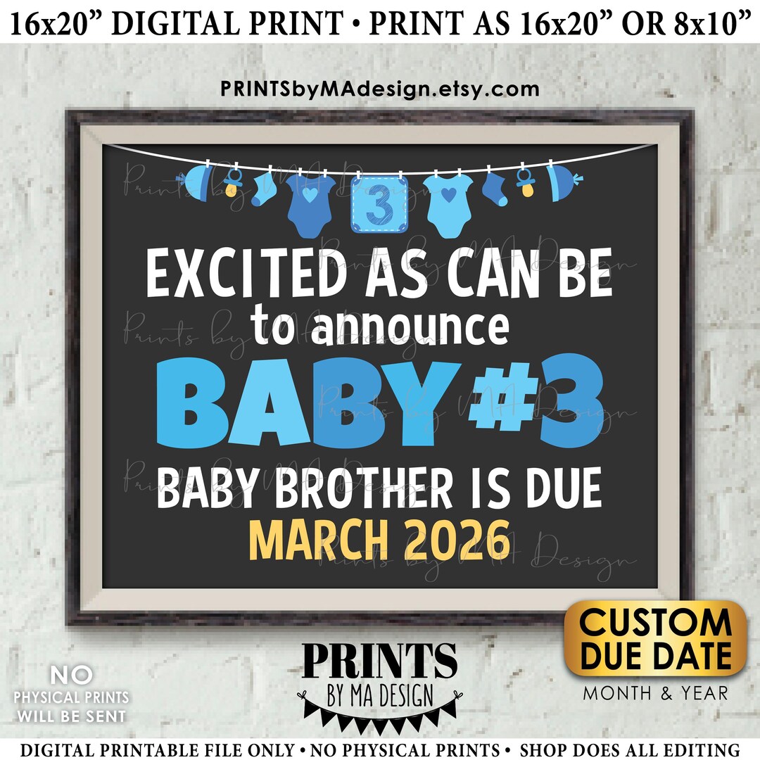 Baby Brother Pregnancy Announcement Sign, Excited as Can Be for Baby ...