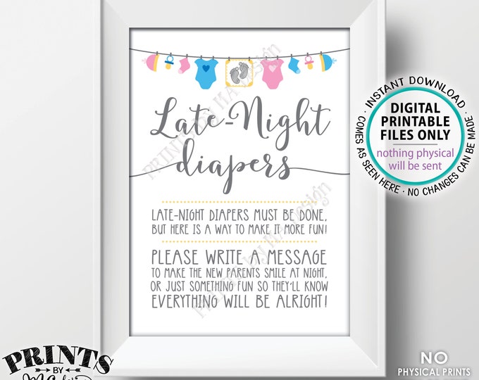Late Night Diapers Sign, Late-Night Diapers Sign the Diaper Thoughts, Pink or Blue, Gender Neutral Baby Shower, PRINTABLE 5x7” Sign <ID>