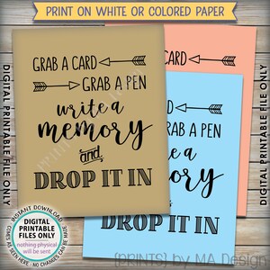 Write a Memory, Grab a Card Grab a Pen Drop it In, Birthday Party, Graduation Memories, Retirement, Bon Voyage, PRINTABLE 8x10 Sign ID image 3