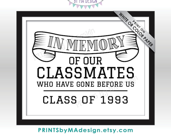 Class of 1993 Reunion Memorial, In Memory of the Classmates Who Have Gone Before Us, Remembrance, PRINTABLE 8x10” Memoriam Tribute Sign <ID>