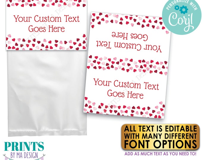 Valentine's Day Goodie Bag Labels, Happy Hearts Day Party Favors, PRINTABLE 8.5x11" Sheet of 4x5" Treat Cards <Edit Yourself with Corjl>