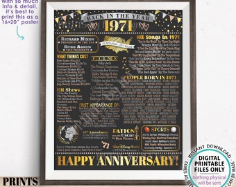 Back in the Year 1971 Anniversary Sign, Flashback to 1971 Anniversary Decor, Anniversary Gift, PRINTABLE 16x20” Poster Board <ID>