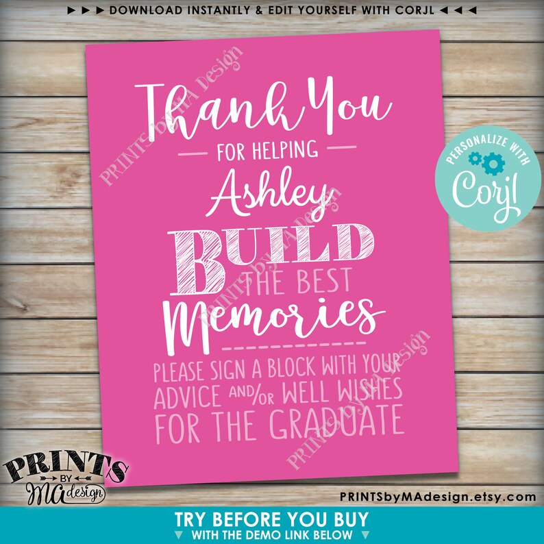 Sign a Block Graduation Party Decoration Thanks for Building - Etsy