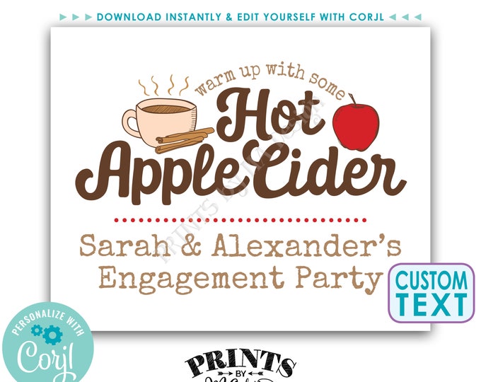 Hot Apple Cider Sign, Autumn Festivities, Signature Drink, Fall Apple Orchard, Custom PRINTABLE 8x10/16x20” Sign <Edit Yourself with Corjl>