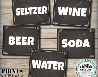 Beverage Station Graduation Party Drinks, Soda Water Beer Wine Seltzer, 5 Chalkboard Style PRINTABLE 8x10/16x20” Grad Party Signs <ID>