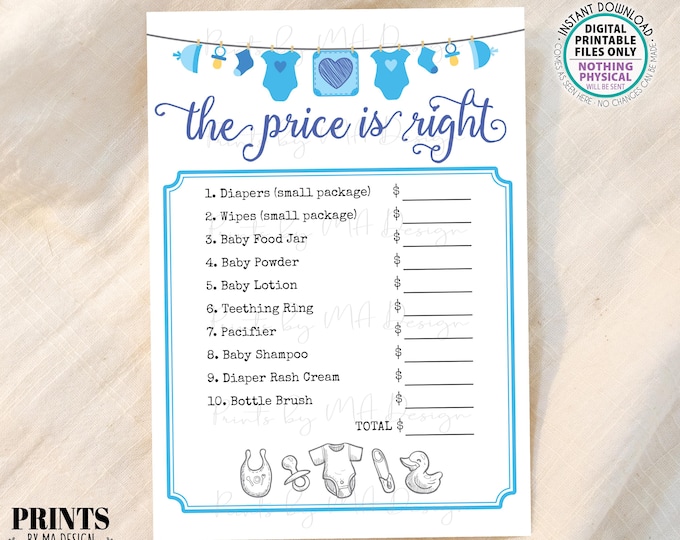 Price is Right Baby Shower Game, Guess the Amount, Price Game, Baby Shower Activity, Blue, Boy, PRINTABLE 5x7” Digital File <ID>