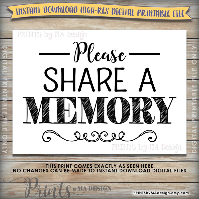 Birthday Party Please Write a Memory Share Memories Black /& White PRINTABLE 5x7\u201d Sign Retirement Party Share a Memory Sign