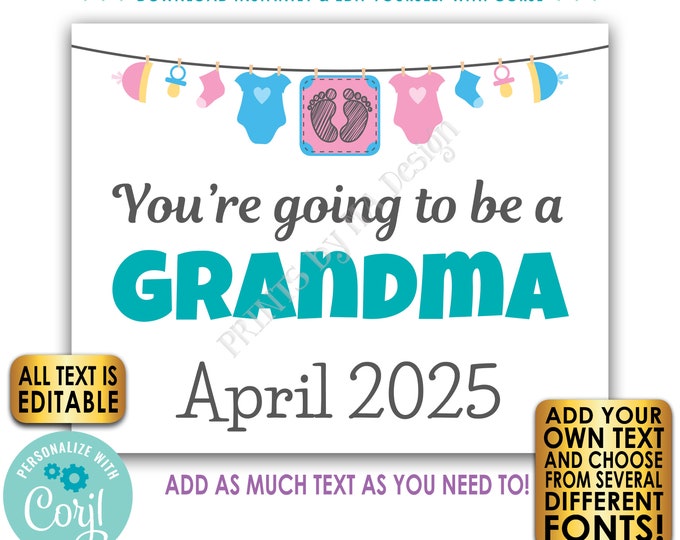 Custom Pregnancy Announcement, Going to be a, Baby Clothesline, All Text Editable, One PRINTABLE 8x10/16x20” Sign <Edit Yourself w/Corjl>