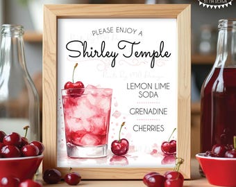 Shirley Temple Sign, Signature Drink Cherry Mocktail, Non-Alcoholic Bar Menu, PRINTABLE 8x10/16x20” Sign, Bubbly Fun Fizzy Station <ID>