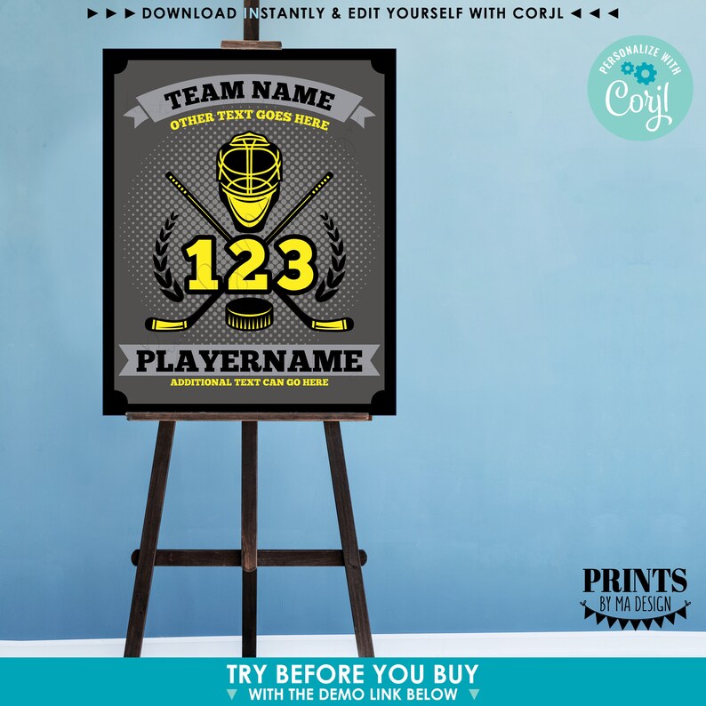 Custom Hockey Player Sign, Editable Tournament Hotel Door Sign, One PRINTABLE 8x10/16x20” Sign <Edit Yourself w/Corjl> image 3