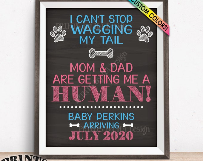 Dog Pregnancy Announcement, Mom & Dad are Getting Me a Human, Dog Baby Reveal Sign, Custom Name, Chalkboard Style PRINTABLE 8x10/16x20” Sign