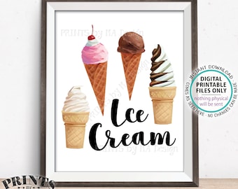 Ice Cream Sign, Ice Cream Cones, Frozen Treats, PRINTABLE 8x10” Watercolor Style Sign <ID>
