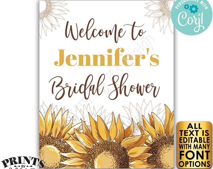 Editable Sunflower Bridal Shower Sign, Welcome to the Sunflower Wedding Shower, PRINTABLE 8x10/16x20” Sign <Edit Yourself w/Corjl>