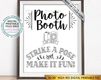 Photobooth Sign, Strike a Pose & Make it Fun Photo Booth Sign, Selfie Sign, Wedding Sign, PRINTABLE 8x10/16x20” Instant Download Sign