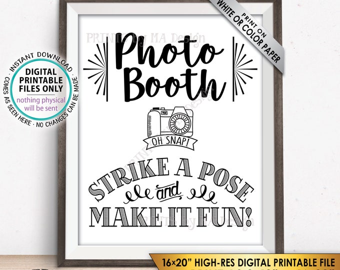 Photobooth Sign, Strike a Pose & Make it Fun Photo Booth Sign, Selfie Sign, Wedding Sign, PRINTABLE 8x10/16x20” Instant Download Sign