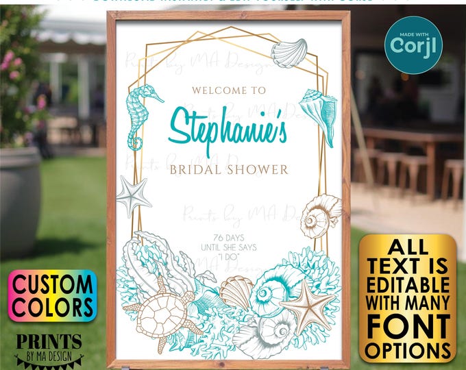 Editable Beach Bridal Shower Sign, Welcome to the Beach Themed Wedding Shower, Custom PRINTABLE 24x36” Sign <Edit Yourself w/Corjl>