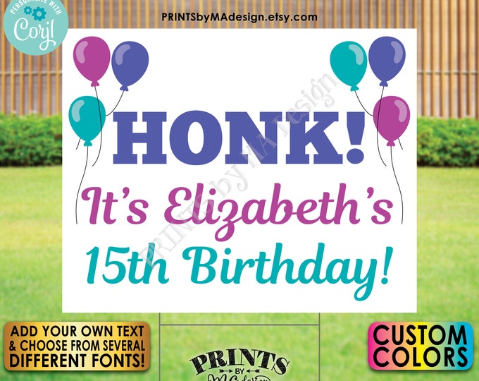 Editable Honk Sign, Honk for Birthday, Welcome Home, One Custom PRINTABLE 8x10/16x20” Landscape Balloons Sign <Edit Yourself with Corjl>
