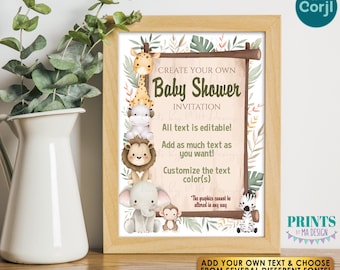 Baby Animals Baby Shower Invitation, Jungle, Safari, Custom PRINTABLE 5x7" Watercolor Style Digital File <Edit Yourself with Corjl>
