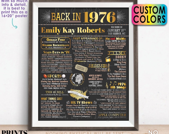 Back in 1976 Birthday Poster Board, Flashback to 1976 Birthday Decoration, B-day Gift, Custom PRINTABLE 16x20” 1976 Sign