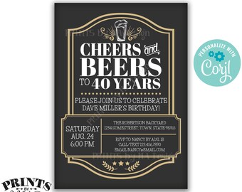 Cheers and Beers Birthday Inviation, Cheers & Beers to Bday Years, Any B-day, Custom PRINTABLE 5x7" Invite <Edit Yourself with Corjl>