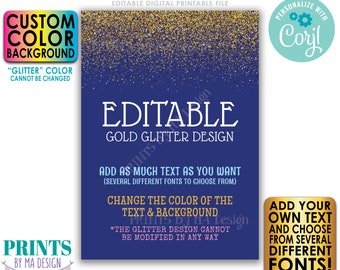 Editable Gold Glitter Portrait Sign, Choose Your Text and Colors, Glitz and Glam, ONE Custom PRINTABLE 5x7” Sign <Edit Yourself w/Corjl>