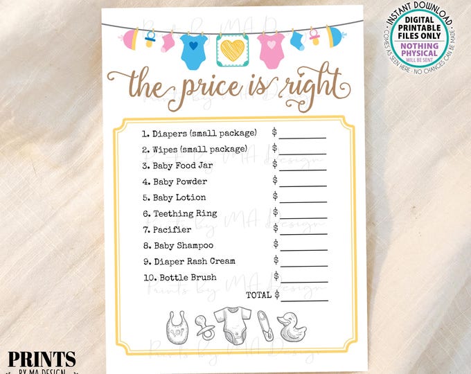 Price is Right Baby Shower Game, Guess the Amount, Price Game, Baby Shower Activity, Pink and Blue, PRINTABLE 5x7” Digital File <ID>