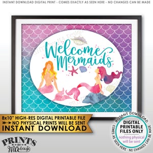 Mermaid Party Sign, Mermaid Birthday Party, Mermaid Welcome Mermaids Sign, Mermaid Tail, PRINTABLE 8x10” Watercolor Style Welcome Sign &lt;ID&gt;