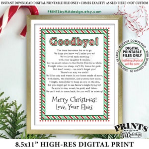 Carta de despedida dos duendes de Natal para crianças, tchau da nota de despedida dos duendes mágicos, IMPRIMÍVEL 8,5 x 11 ”placa de despedida dos duendes <download instantâneo>