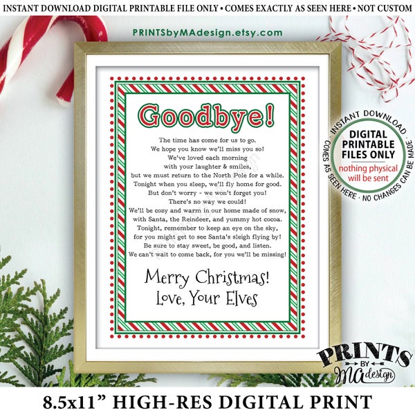 Christmas Elves Goodbye Letter to Kids, Bye from Magic Elves Farewell Note, PRINTABLE 8.5x11” Elves Farewell Sign <Instant Download>