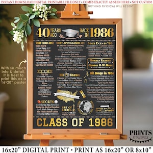 Decoración para la 40.ª reunión de la escuela secundaria, Clase de 1986, Graduados hace 40 años, Cartel de 1986, IMPRIMIBLE, 16 x 20 pulgadas, <ID>