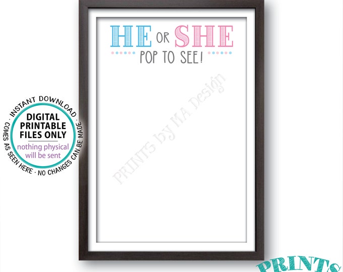 Gender Reveal Balloon Dart Board, He or She Pop to See, PRINTABLE 24x36" Gender Reveal Party Sign <ID>