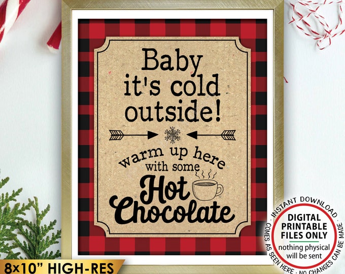 Baby It's Cold Outside Sign, Lumberjack Hot Chocolate Sign, Warm Up Here Cocoa, Red Checker Buffalo Plaid, PRINTABLE 8x10" Winter Decor <ID>