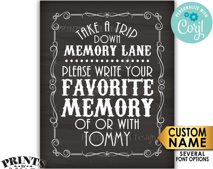 Memory Sign, Take a Trip Down Memory Lane & Share a Favorite Memory, PRINTABLE 8x10/16x20" Chalkboard Style Sign <Edit Yourself with Corjl>