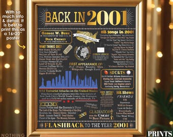 Back in 2001 Poster Board, Flashback to the Year 2001 USA History from 2001, Remember 2001 Decoration, PRINTABLE 16x20” Sign <ID>