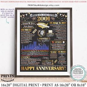 Cartel del aniversario de 2001, decoración retrospectiva del aniversario de 2001, letrero IMPRIMIBLE de 16 x 20 pulgadas, regalo del aniversario de 2001 <ID>