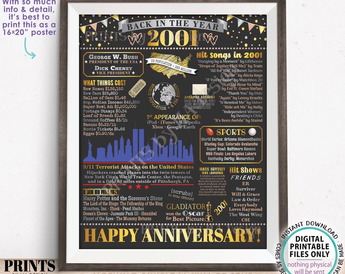 Back in 2001 Anniversary Poster Board, Flashback to 2001 Anniversary Decor, PRINTABLE 16x20” Sign, 2001 Anniversary Gift <ID>