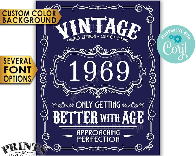 Vintage Birthday Sign, Better with Age Liquor Themed Party, Custom Color Background, PRINTABLE 8x10/16x20” Sign <Edit Yourself with Corjl>
