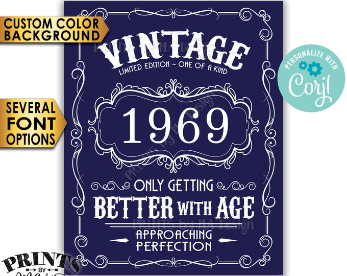 Vintage Birthday Sign, Better with Age Liquor Themed Party, Custom Color Background, PRINTABLE 8x10/16x20” Sign <Edit Yourself with Corjl>