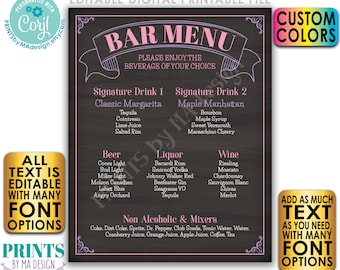 Bar Menu Sign, Editable 8x10/16x20” PRINTABLE Chalkboard Style Drink Menu Sign, Custom Wedding Reception Drinks <Edit Yourself with Corjl>