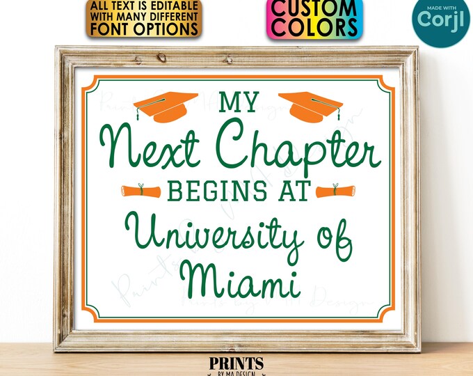 Editable Graduation Party Decoration, Next Chapter Begins, High School Grad, Custom PRINTABLE 8x10/16x20” Sign <Edit Yourself w/Corjl>