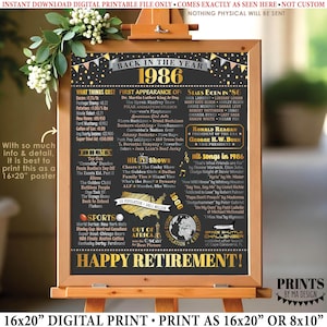 Cartel para fiesta de jubilación "De vuelta al año 1986", Letrero "Recuerdo de 1986", Decoración imprimible para fiesta de jubilación de 16x20" <ID>