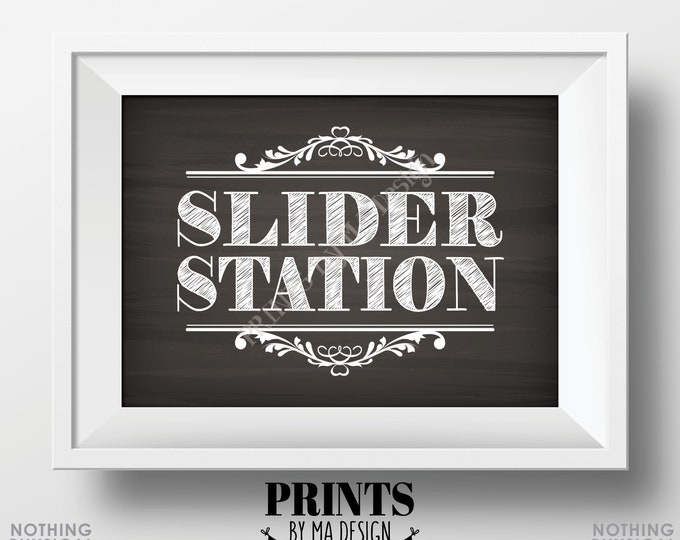 Slider Station Sign, Build a Burger, Make Your Own Sliders, Create Your Own Pulled Pork Sandwich, PRINTABLE Chalkboard Style 5x7” <ID>