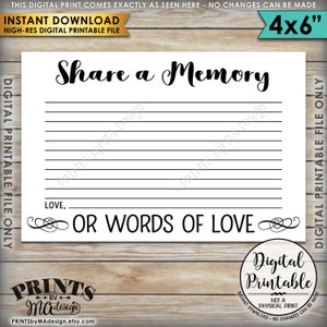 Deel een geheugenkaart, deel herinneringen, schrijf een herinnering, laat een herinnering achter, Memorial Card, 4x6" Instant Download digitaal afdrukbaar bestand