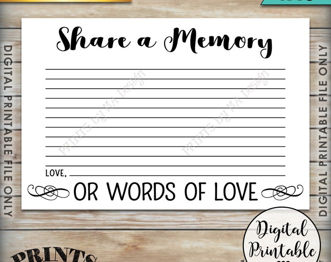 Share a Memory Card, Share Memories, Write a Memory, Please Leave a Memory, Memorial Card, 4x6" Instant Download Digital Printable File