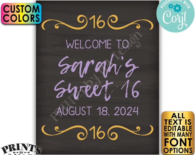 Editable Sweet Sixteen Welcome Sign, Celebrate Sweet Sixteen, Custom PRINTABLE 16x20” Chalkboard Style Sign <Edit Yourself w/Corjl>