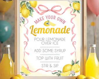 DIY Lemonade Sign, Make Your Own Drink, Birthday, Retirement, Graduation, Baby/Bridal Shower, Pink, Digital Printable 8x10/16x20” Sign <ID>