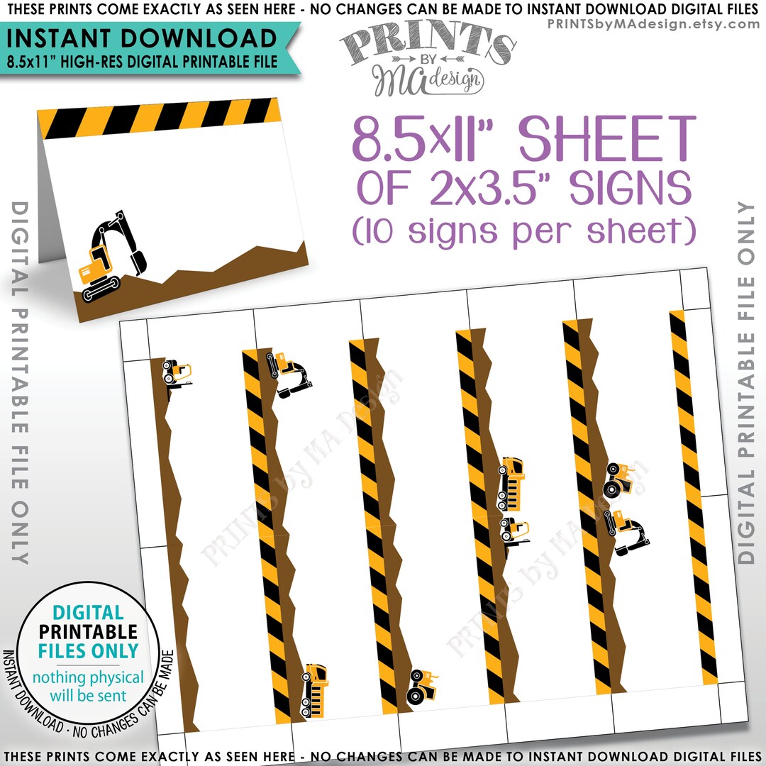 Construction Theme Labels, Food Labels, Buffet Cards, Table Tent Menu ...
