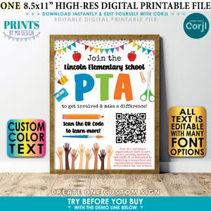 SALE! School Recruitment PTA or PTO Handout, Editable Flyer, Join, Volunteer, Custom Printable 8.5x11” Sign &lt;Edit Yourself with Corjl&gt;