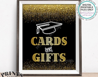 Cards and Gifts Sign, Graduation Sign, Cards & Gifts for the Graduate Sign, Grad Gifts, PRINTABLE 8x10” Black and Gold Grad Party Sign <ID>