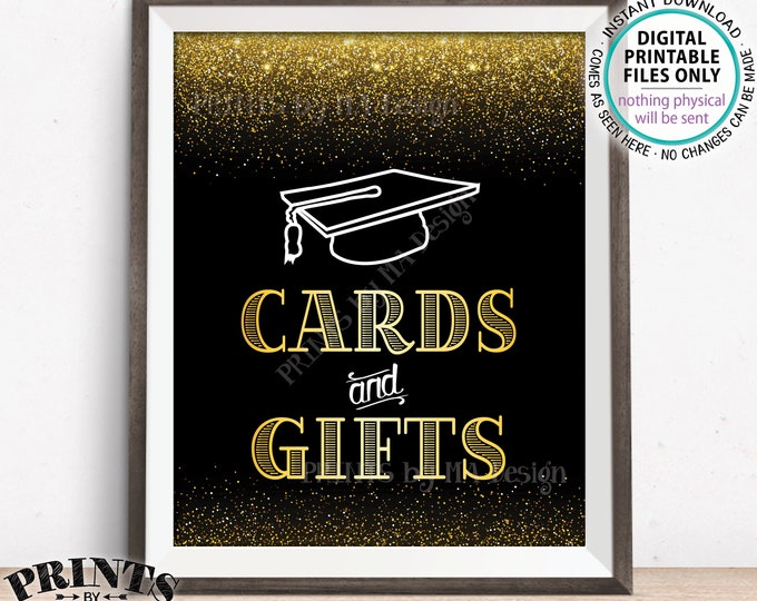 Cards and Gifts Sign, Graduation Sign, Cards & Gifts for the Graduate Sign, Grad Gifts, PRINTABLE 8x10” Black and Gold Grad Party Sign <ID>